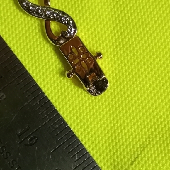 Two tone goldtone silvertone blue stone marked 925 bracelet - Picture 8 of 9